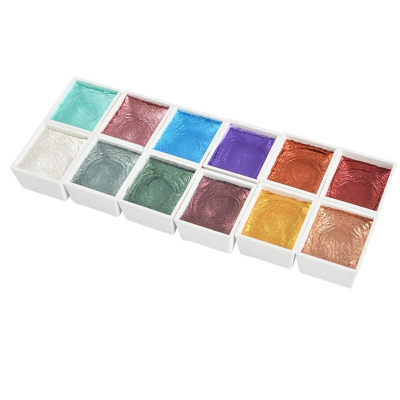Wholesale solid watercolor paint set 12 metallic glitter colors for art painting