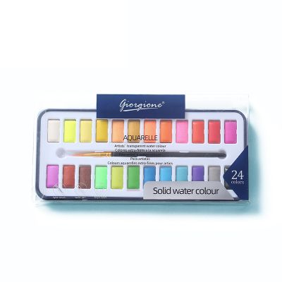 Solid Watercolor Paint Set 12 24 36 Colors Tin Box Package With Metal Ring Nylon Hair Artist Brush And Watercolor Brush