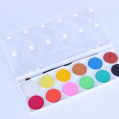 factory hot selling 12 colors solid watercolor paint palette with transparent PVC box