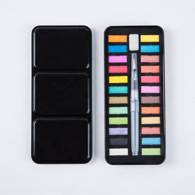 Manufacturer 24 colors solid watercolour paint set with water brush pen
