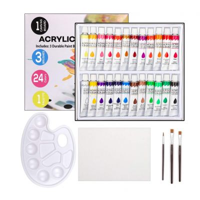 24 color acrylic paint set hot sell 24 12ml acrylic paint set with 3 brushes for Canvas, Wood, Clay, Fabric, nail acrylic paint