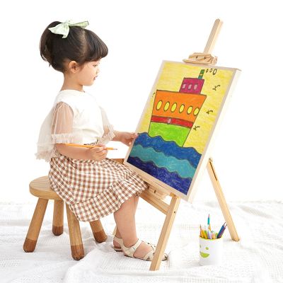 90cm adjustable portable wooden painting Triangle floor children folding easel for kids