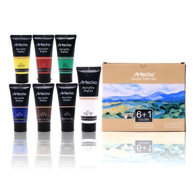 Acrylic Paint Set, 7 Primary Colors - 6 x 60ml & 1 x 120ml Titanium White Acrylic Paint for Canvas Painting