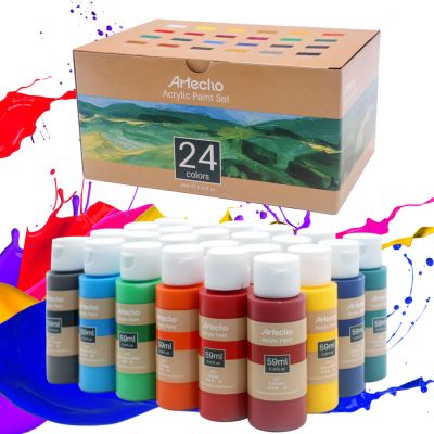 Acrylic Paint Set of 24 Colors, 59ml / 2oz Primary Art Craft Paint for Decorate