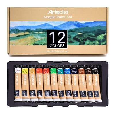 Acrylic Paint Set of 12 Colors, 22ml / 0.74oz Primary Acrylic Paint for Beginners, Supplies for Canvas