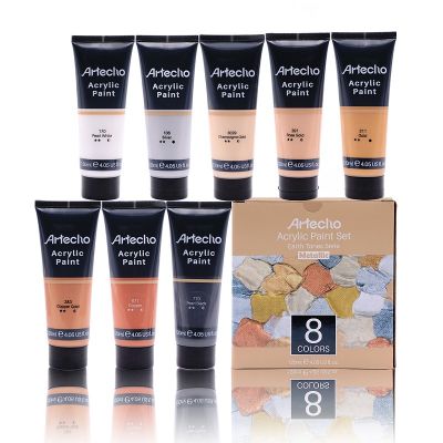 Acrylic Paint Set of 8 Metallic Colors, 120ml / 4.05 oz Acrylic Paint Supplies for Wood, Fabric, Shoe, Rock, Crafts