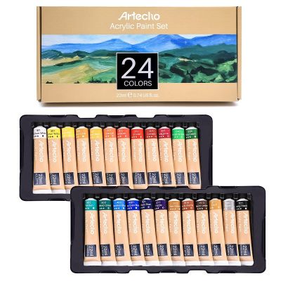 Acrylic Paint Set of 24 Colors, 22ml / 0.74oz Primary Acrylic Paint for Beginners, Supplies for Canvas
