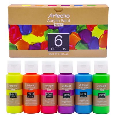 Acrylic Paint Set of 6 Neon Paints, 2OZ/59ml Vibrant Paint for Art Painting