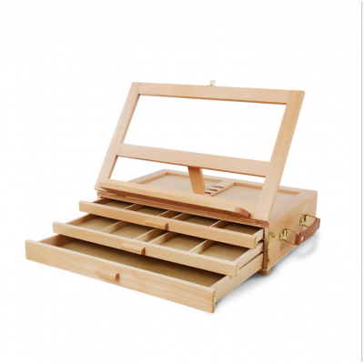 2021 Art supply Multi-Function Solid Beech Wood Storage Box Easel with 3-Drawer