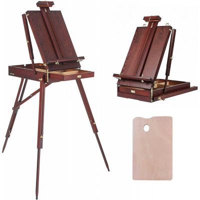 Dark Red Portable Tripod Stand Artist French Easel For Outdoor Painting