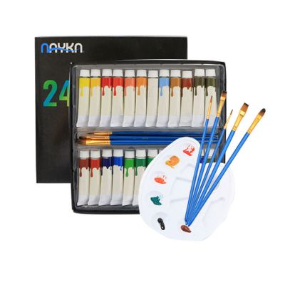 Premium Acrylic Paint Set 24 Acrylic Paint Color Tubes With 5 Paint Brushes 1 Palette