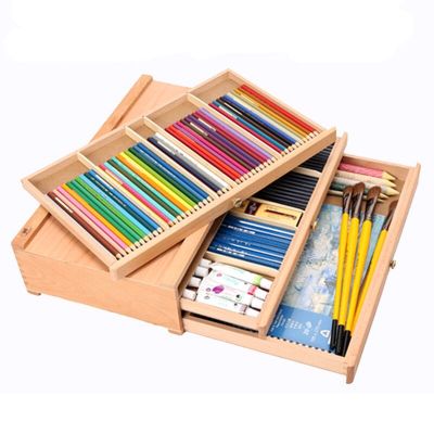 3 Drawer Wooden Artist Storage Supply Easel Box For Pastels Pencils Pens Markers