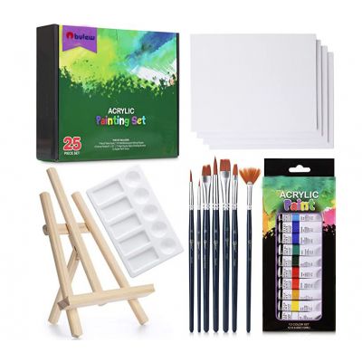 25Pcs Painting Kit Includes Mini Easel, Premium Painting Supplies, Brushes, Art Canvases Acrylic Paint Set with Canvas For Kid