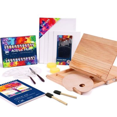51 Piece Professional Acrylic Paint Kit Painting Supplies Set Includes Wood Table Easel
