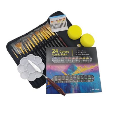 24 Colors Acrylic Paints Non Toxic Craft Paint Professional Acrylic Paint Set With Brush Set,2 pcs Sponge for Artists Kids