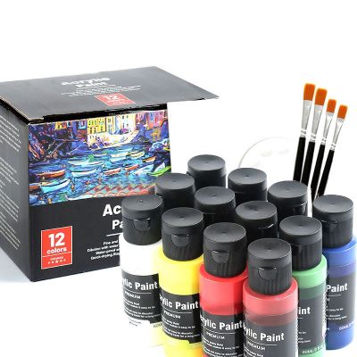 4 Pieces Paint Brush Set 1 Pcs Palette Matte 60ml Craft Acrylic Paints Supplies for Artists Students Kids Beginners