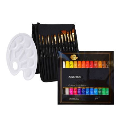 24 Colors Acrylic Paint 12 Pcs Artist Brushes Acrylic Paint Brush Set For Painting