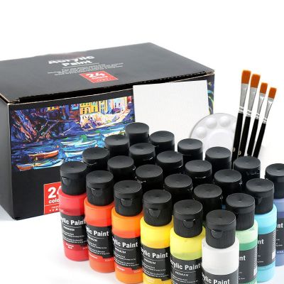 Non Toxic 24 Colors Acrylic Paint No Fading Rich Pigment Acrylic Paint Set of 24 Colors 2fl oz 60ml Bottles for Adults