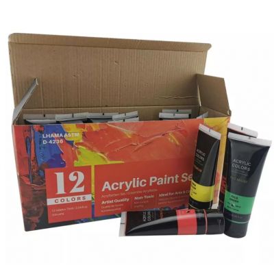 Acrylic Paint Set for Painting 12 Colors(2.54 oz/75ml), Water-Based Blendable Paints, Art Supplies for Canvas Wood Rocks Fabrics