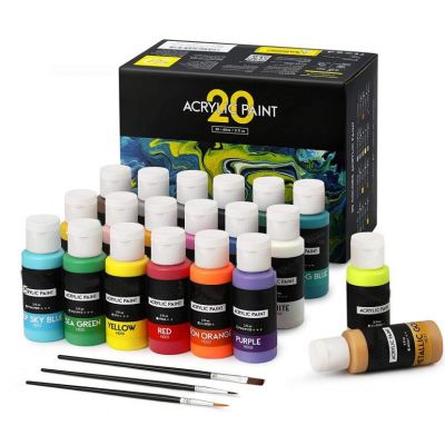 Professional Grade Paints 20 Colors 60ML Acrylic Paint Set with 3 Brushes, Multi-Surface Paint on Canvas, Paper,