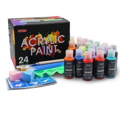 30 Colors (60ml, 2oz) with 3 Brushes & 1 Palette, Craft painting, Rich Pigments,Non-Toxic Acrylic paint Set for Artists