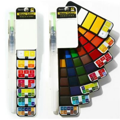 2020 Hot Selling 42 Colors Professional Fan Shaped Solid Water Color Painting With Water Brush