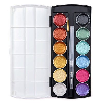 12 Metallic Glitter Color Portable Lightweight Semi Moist Watercolor Paint Set