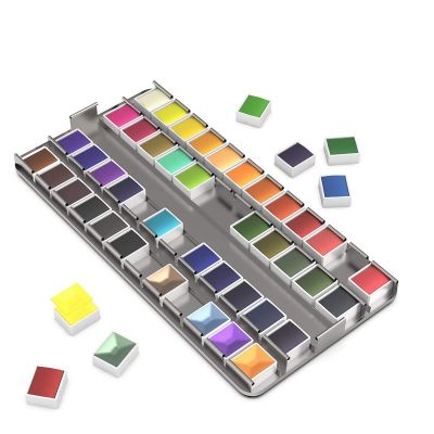 48 Premium Watercolor Half Pan Set In Metal Palette With Color Card