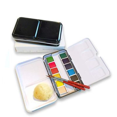 Hot Selling 12 Color Artist Travel Solid Watercolor Cake Set With 2 Pcs Paint Brushes