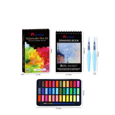 36 Vibrant Colors Watercolor Travel Pan Sets Solid Watercolor with A5 Drawing paper pad 2 Pcs Paint Brush Non-Toxic for Artist