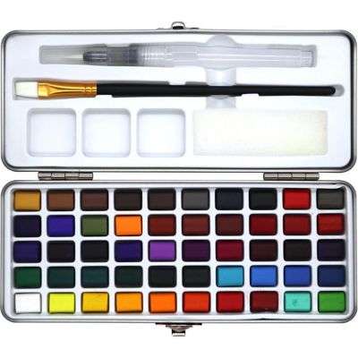 2020 New Product 50 Colors Portable Solid Watercolor Paint Cakes With Paint Brushes Sponge For Student Designer