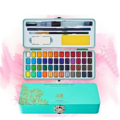 Art 48 Vivid WaterColors Paint In Portable Box Including Metallic And Fluorescent Colors