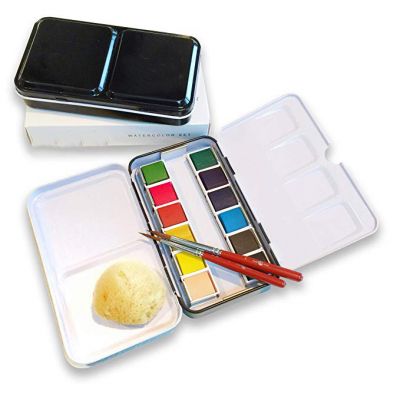 Complete TRAVEL WATERCOLOR SET includes 12 Brilliant Half Pan Colors