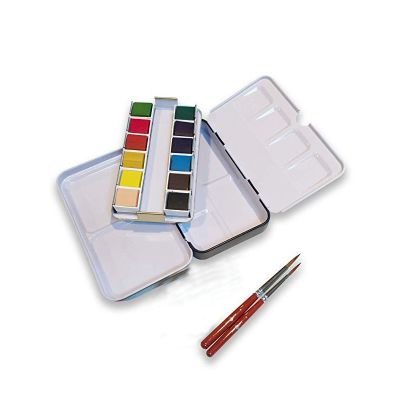 Travel Brush Pallet Cup & 12 Vibrant Colors Very Easy to Mix Watercolor Paint Kit