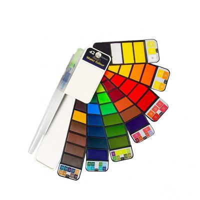 Art Professional Quality 42Colors Foldable Solid Watercolor Artist Paint Set With Water Brushes Sponges For Drawing