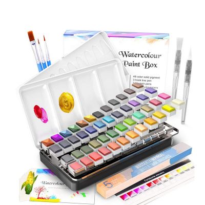 42 Premium Colors Plus 6 Metallic Colors Pigment Solid Watercolor Paint Kit With Brush Pen