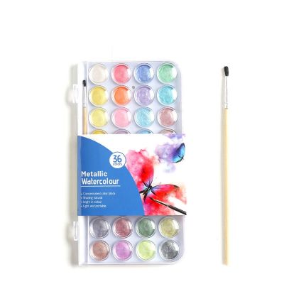 Non Toxic 36 Colors Metallic Watercolor Rich Pigment 36 Colors Solid Watercolor Set for Adults Artists Canvas
