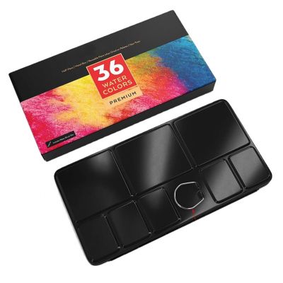 36 Vibrant Colors Watercolor Travel Pan Sets Solid Watercolor with Watercolor Tin Palette,Paint Brush Non-Toxic for Artist