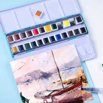 2022 Art 24 Colors Glitter Watercolour Solid Paint Box Metallic Watercolor Paints Set Gift Box For Artist