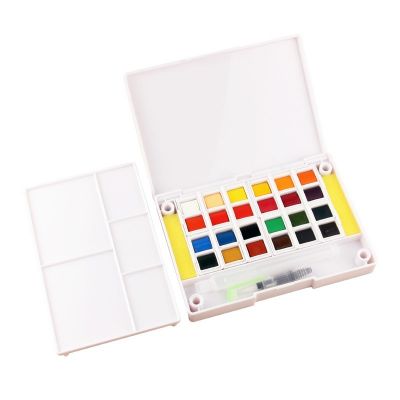 Art Portable 24colors Travel Water Color Sold Paint With 2 Sponges And 1 Water Brush Pen And Mixing Palette