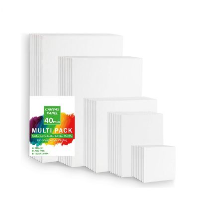 Primed White Painting Canvas Panels 100% Cotton Canvas Boards for Acrylic, Oil Paint Multi Pack of 40