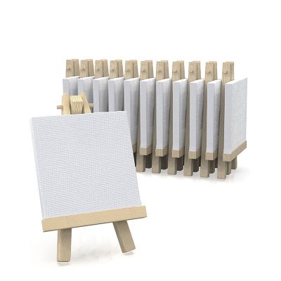 Hot Selling Mini Painting Canvas 5x5 inch Stretched Canvas with Wood Display Easel Kit for Kids Painting Party, Craft Drawing