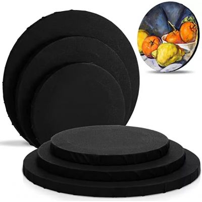 Art Black Round Stretch Canvas Round Hand Painted Canvases For Students Artist Hobby Painters