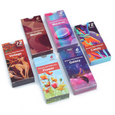 6/12colors solid watercolor paint set pearlescent high-gloss metal portable art students professional painting