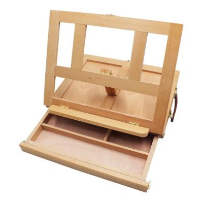 Adjustable Wood Table Easel with Storage Drawer Portable Beech Wood Artist Desktop Board for Canvas Painting Drawing Sketching