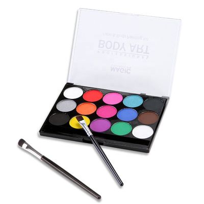15colors Water Based Face Body Paint Set Painting Palette Makeup Kit with 2Pcs Professional Artist Brushes for Halloween Cosplay