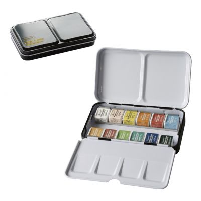 Superior 12/24/36/48Colors Tin Box Watercolor Paint Set Vibrant Solid Pigment with Water Brush Pen Perfect for Students Beginner