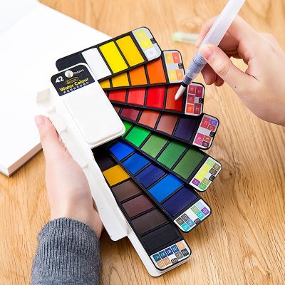 Superior 18/25/33/42 New Solid Watercolor Paint Set Fan Shape Foldable Pocket Travel Bright Water Color Pigment with Water Brush