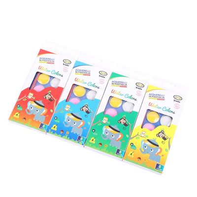 8 Colors Watercolor Paint Set with Plastic Palette Lid Case and Paint brush Watersoluable Cakes for Kids and Students