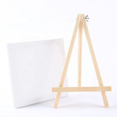 Wholesale Kids Mini Canvas and Natural Wood Easel Set for Art Painting Drawing Craft Wedding Supply 20*20cm